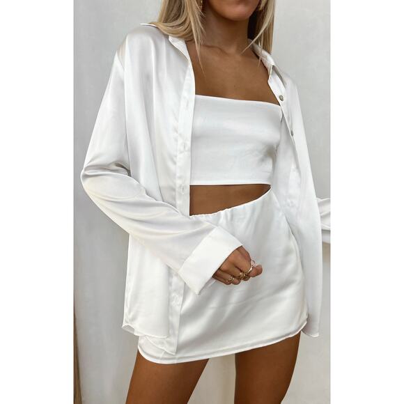 Show Me Your Mumu Tucker Top and All Night Skort SET in Ivory Luxe Satin M - Picture 1 of 5
